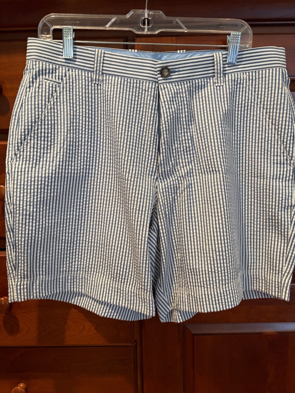 Striped Seersucker Men’s  Gasparilla Shorts - Blue and White